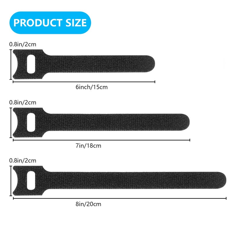 Pasow 60pcs Fastening Microfiber Cloth Cable Ties Wire Management(6/7/8 Inch, Black) - Image 2